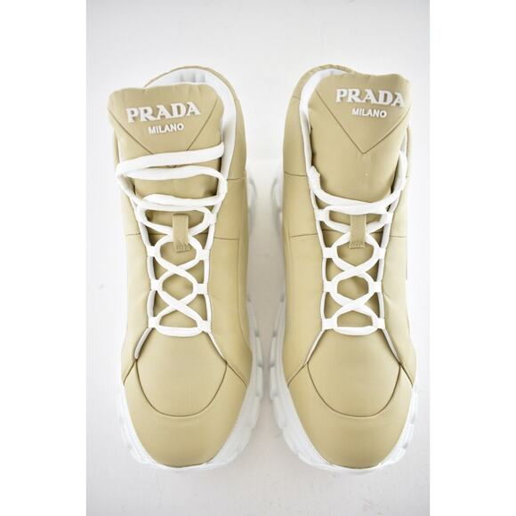 Prada Rush Piuma Nylon Beige White Platform Flat High Top Trainer Sneaker 40 - Picture 7 of 12